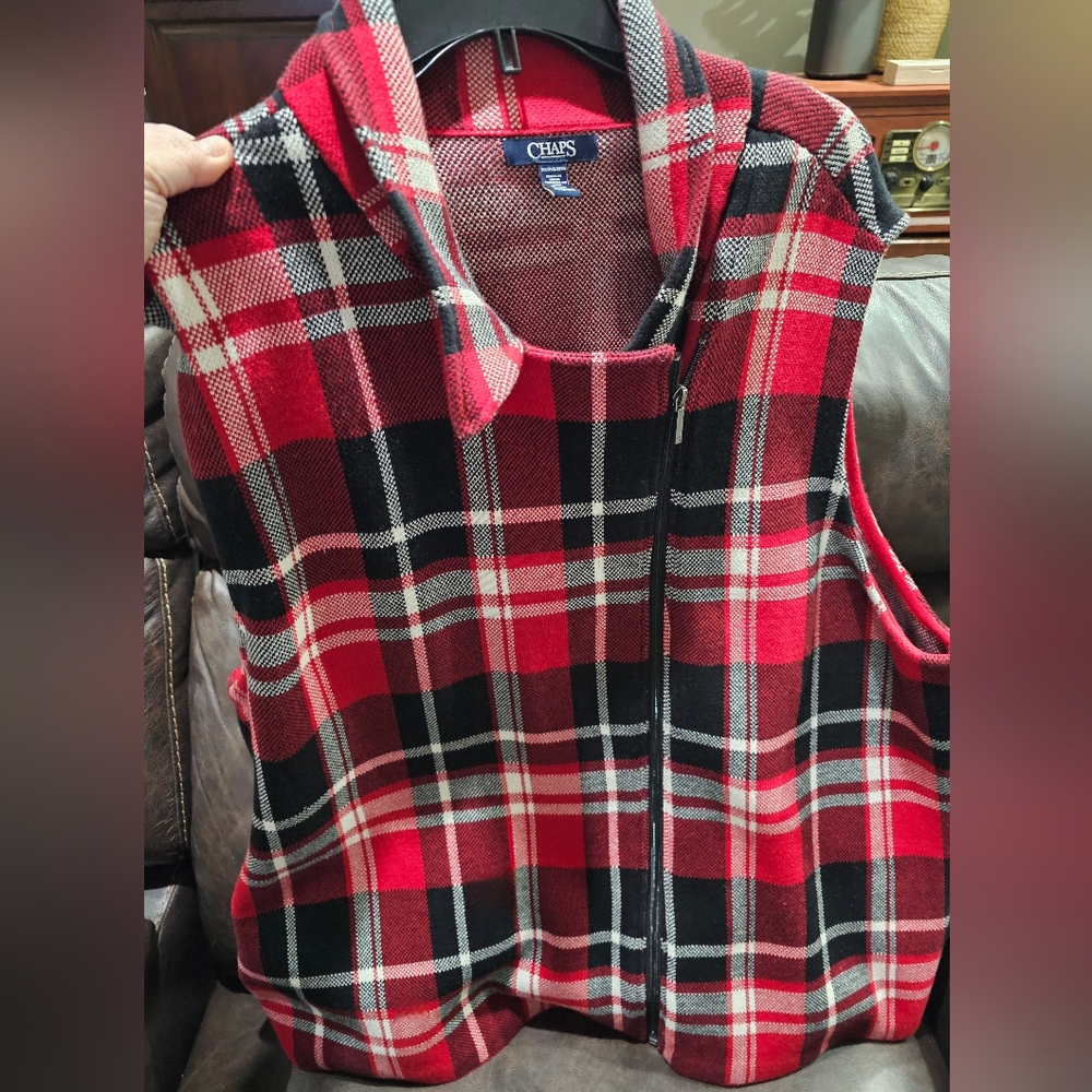 Chaps Red and Black Plaid Vest, Plus Size